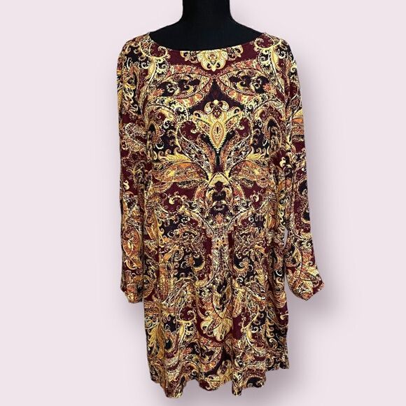J. Jill Tops - J.Jill maroon and gold paisley breezy tunic length top size large